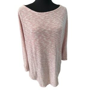 LOFT Ann Taylor Womens XL Red White Striped Boat Neck 3/4 Sleeve Knit Top